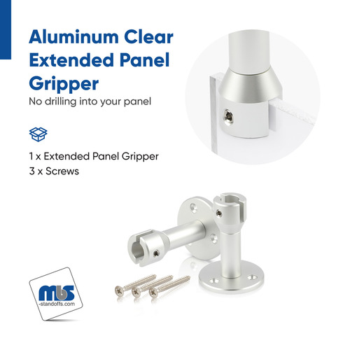 Extended Panel Gripper With Mounting Plate 2'' Diameter x 2-11/16'', Accepts Material Thickness of 1/8'', Clear Anodized Finish