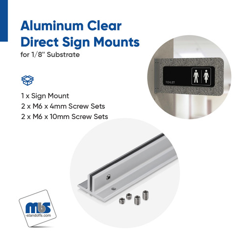2'' Length Clear Aluminum Direct Sign Mounts for 1/8'' Substrate