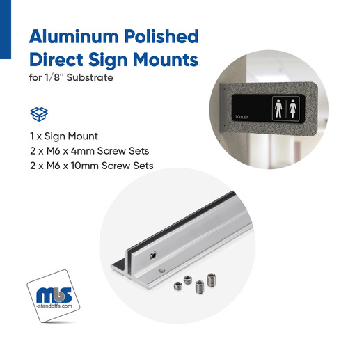 2'' Length Aluminum Polished Direct Sign Mounts for 1/8'' Substrate