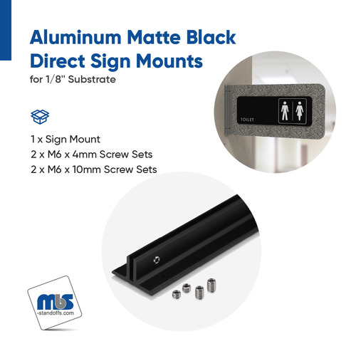 2'' Length Matte Black Aluminum Direct Sign Mounts for 1/8'' Substrate
