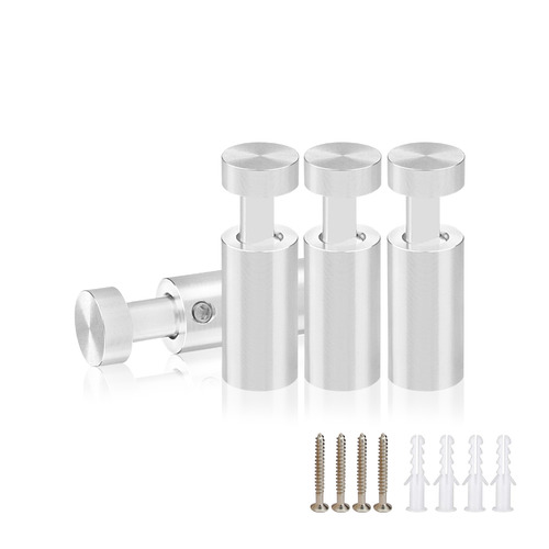 (Set of 4) 1/2'' Diameter X 1'' Barrel Length, Aluminum Clear Shiny Anodized Finish. Adjustable Edge Grip Standoff with (4) 2208Z Screw and (4) LANC1 Anchor for concrete/drywall (For Inside Use Only)