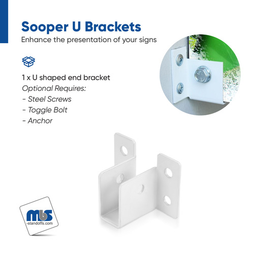 Sooper ''U'' Brackets for Solid Sign Substrate Mounting - for 3/4'' Material Corners - White Powder Coated Aluminum (1 ea.)